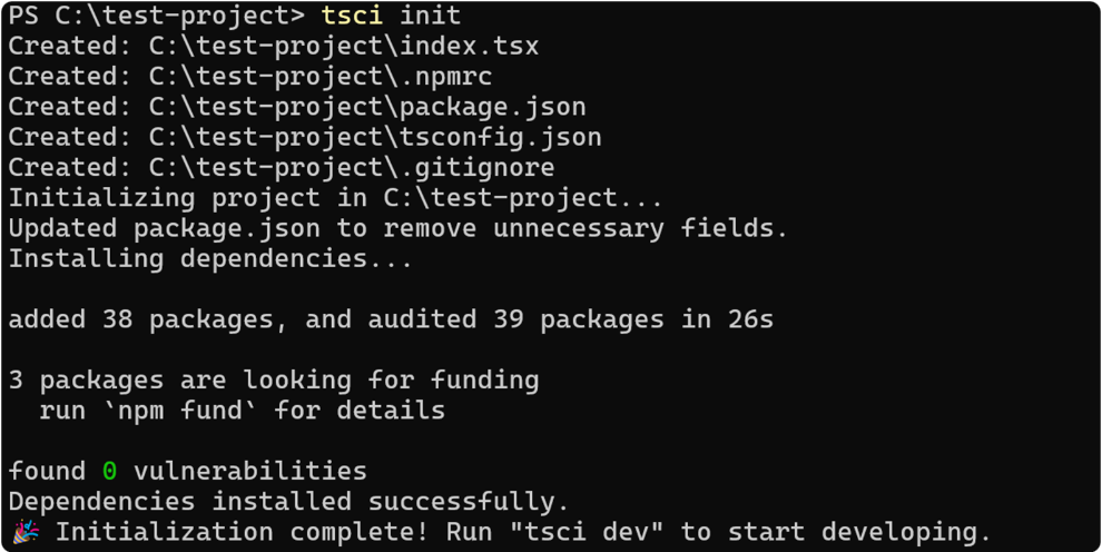 tsci init output